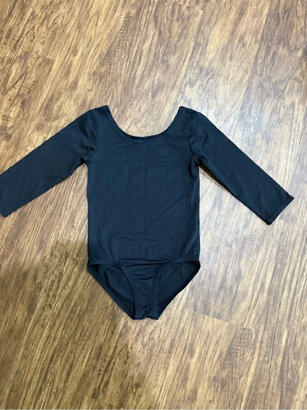 Rhythm. Black Kids 3/4 Sleeve One-Piece Bodysuit Dance Leotard